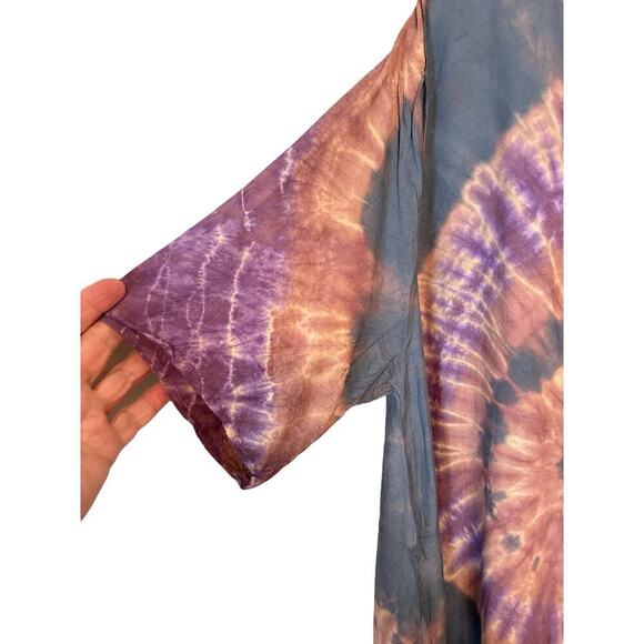 Kathmandu Imports Women Boho Spiral Tie Dye Cardigan Kimono Wrap Size L Gray NWT - Picture 2 of 8